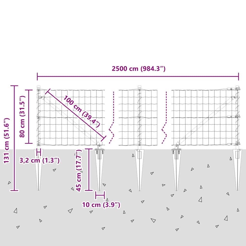 Schweißdrahtzaun mit Spikes 25 x 0,8 m (B x H)