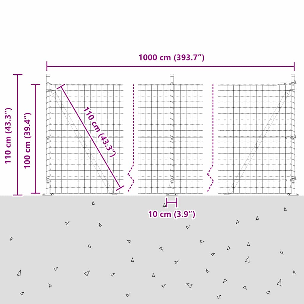 Geschweißter Drahtzaun mit Betonfundament 10 x 1 m (B x H)