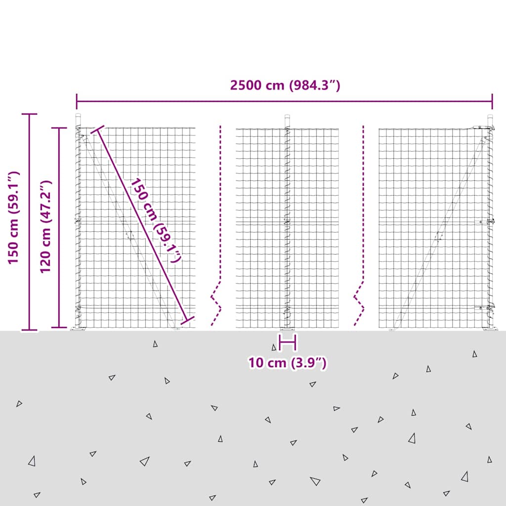 Geschweißter Drahtzaun mit Betonfundament 25 x 1,2 m (B x H)