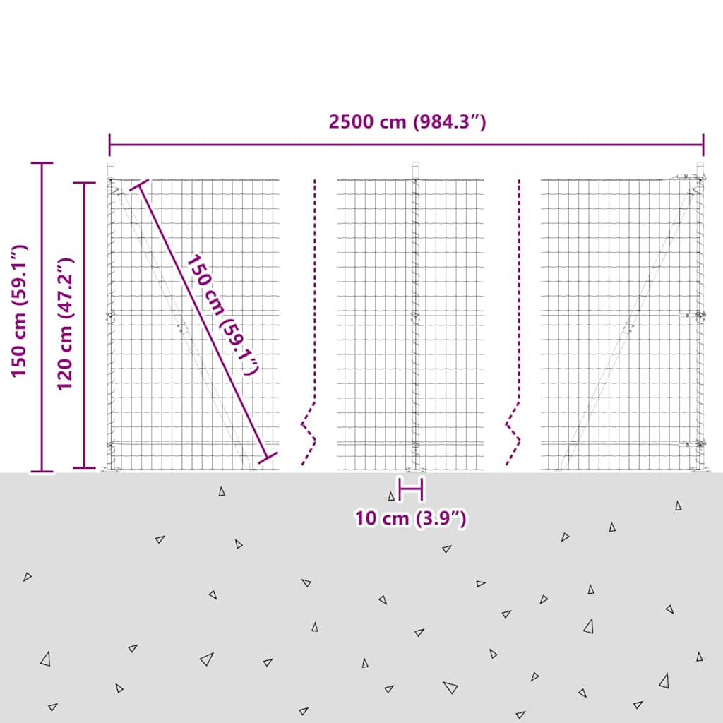 Geschweißter Drahtzaun mit Betonfundament 25 x 1,2 m (B x H)