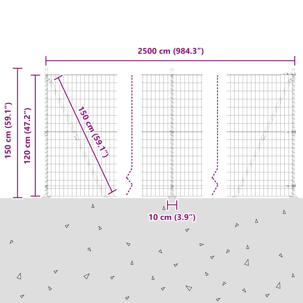 Geschweißter Drahtzaun mit Betonfundament 25 x 1,2 m (B x H)