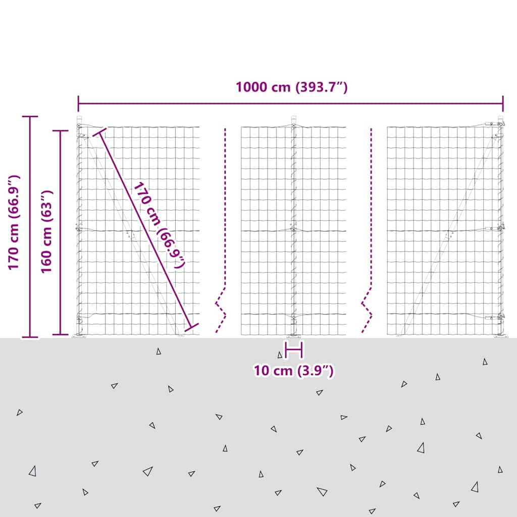Geschweißter Drahtzaun mit Betonfundament 10 x 1,6 m (B x H)