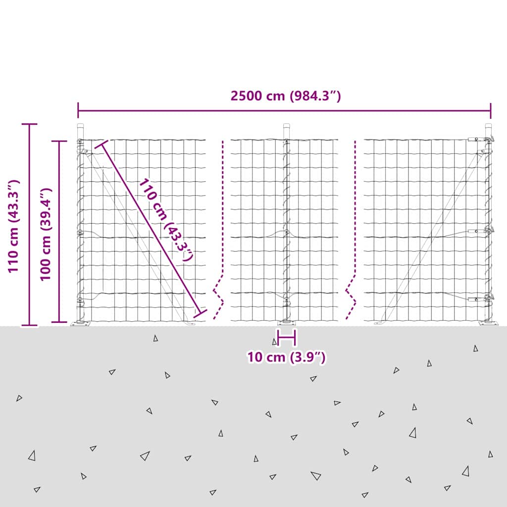 Geschweißter Drahtzaun mit Betonfundament 25 x 1,0 m (B x H)