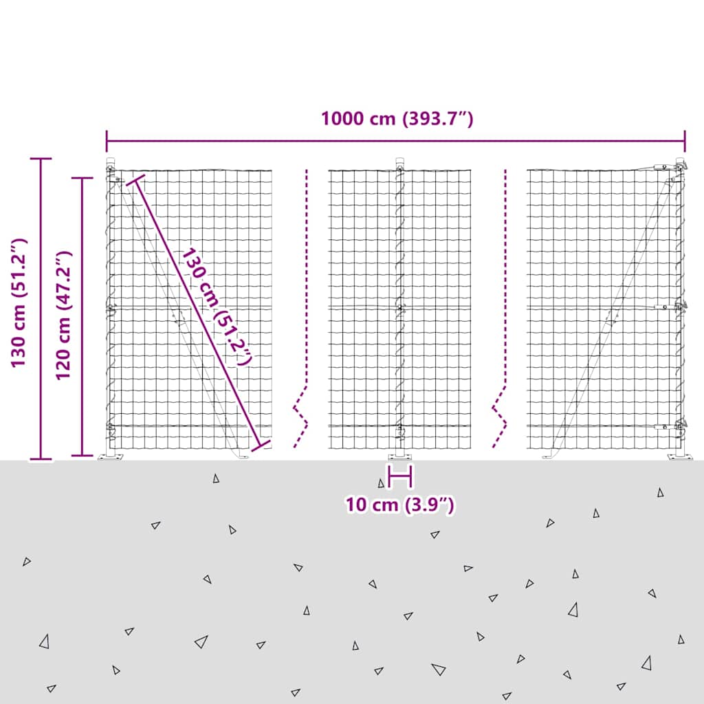 Geschweißter Drahtzaun mit Betonfundament 10 x 1,2 m (B x H)