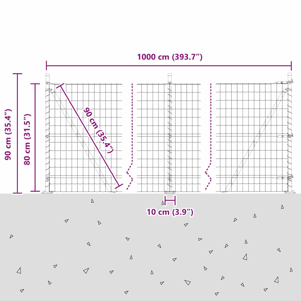 Geschweißter Drahtzaun mit Betonfundament 10 x 0,8 m (B x H)