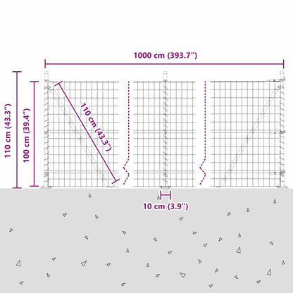 Euro-Zaun mit Betonsockel 10 x 1 m PVC-beschichteter Stahl Grau