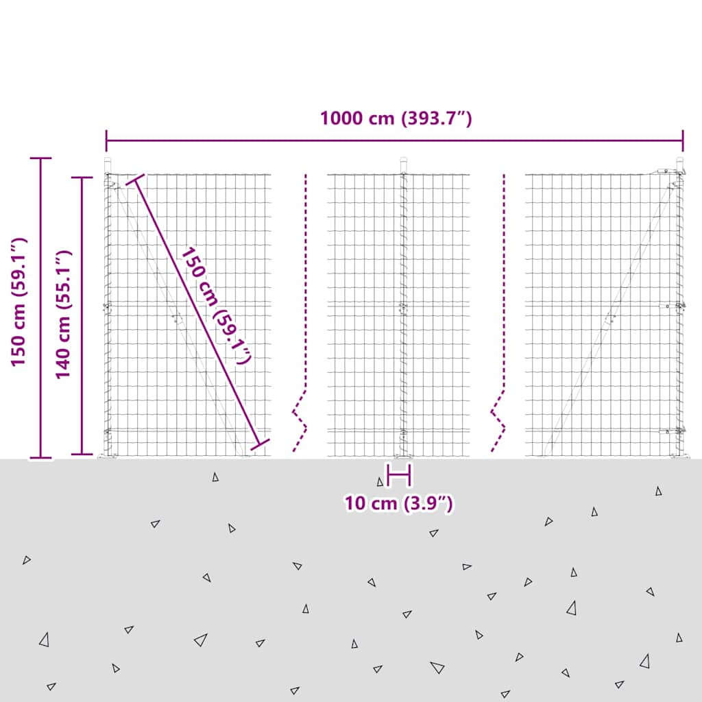 Geschweißter Drahtzaun mit Betonfundament 10 x 1,4 m (B x H)