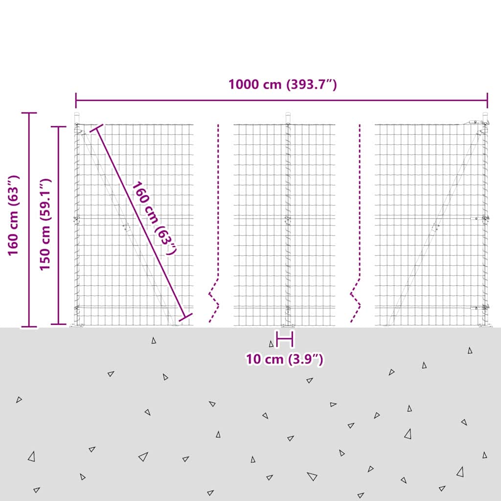 Euro-Zaun mit Betonsockel 10 x 1,5 m PVC-beschichteter Stahl