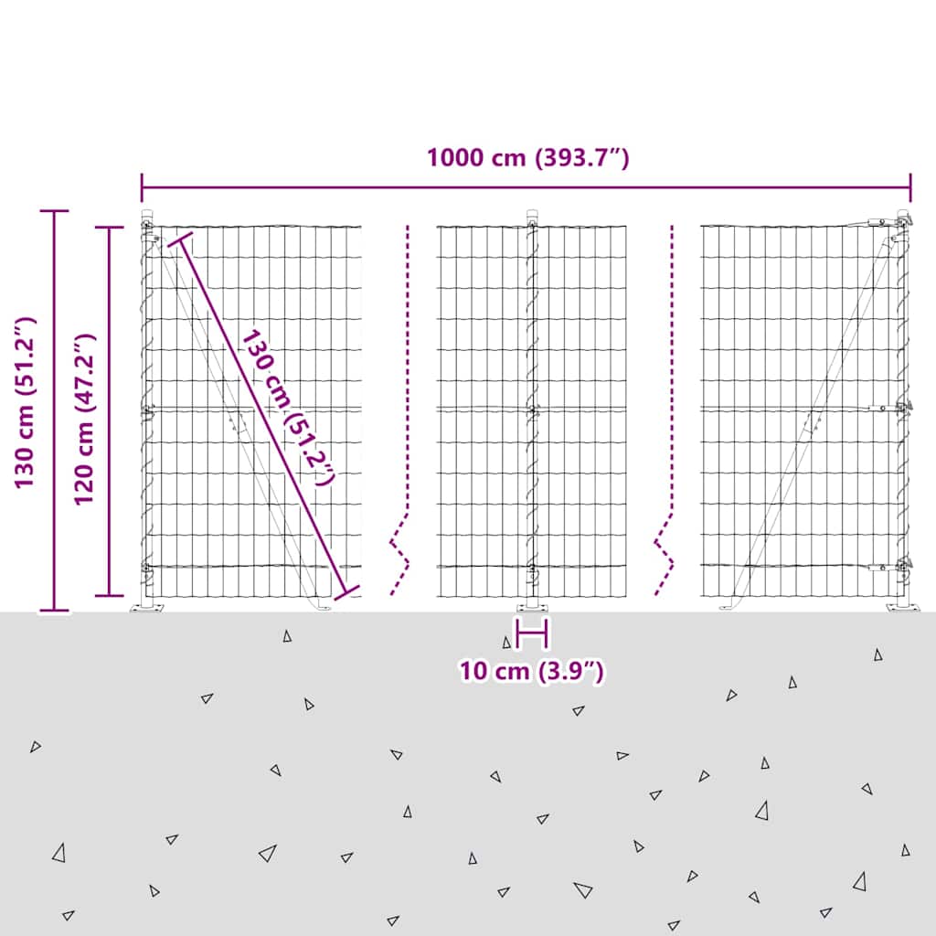 Geschweißter Drahtzaun mit Betonfundament 10 x 1,2 m (B x H)