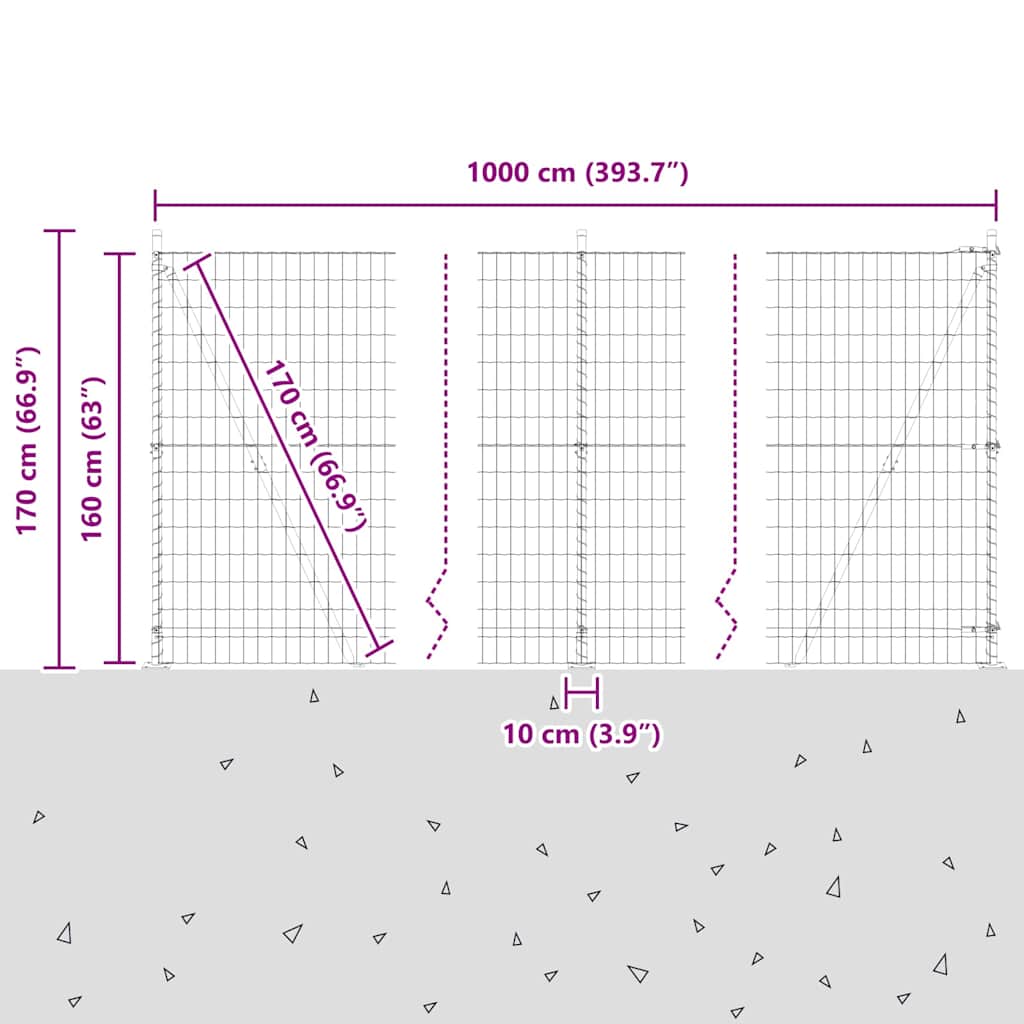 Geschweißter Drahtzaun mit Betonfundament 10 x 1,6 m (B x H)