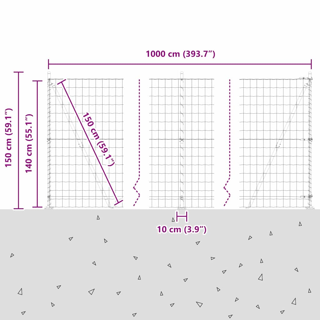 Geschweißter Drahtzaun mit Betonfundament 10 x 1,4 m (B x H)