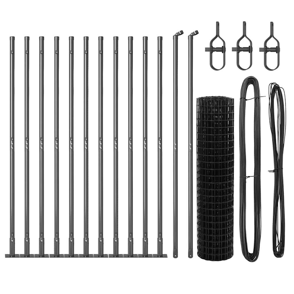 Euro-Zaun mit Betonsockel 25 x 1 m PVC-beschichteter Stahl Grau