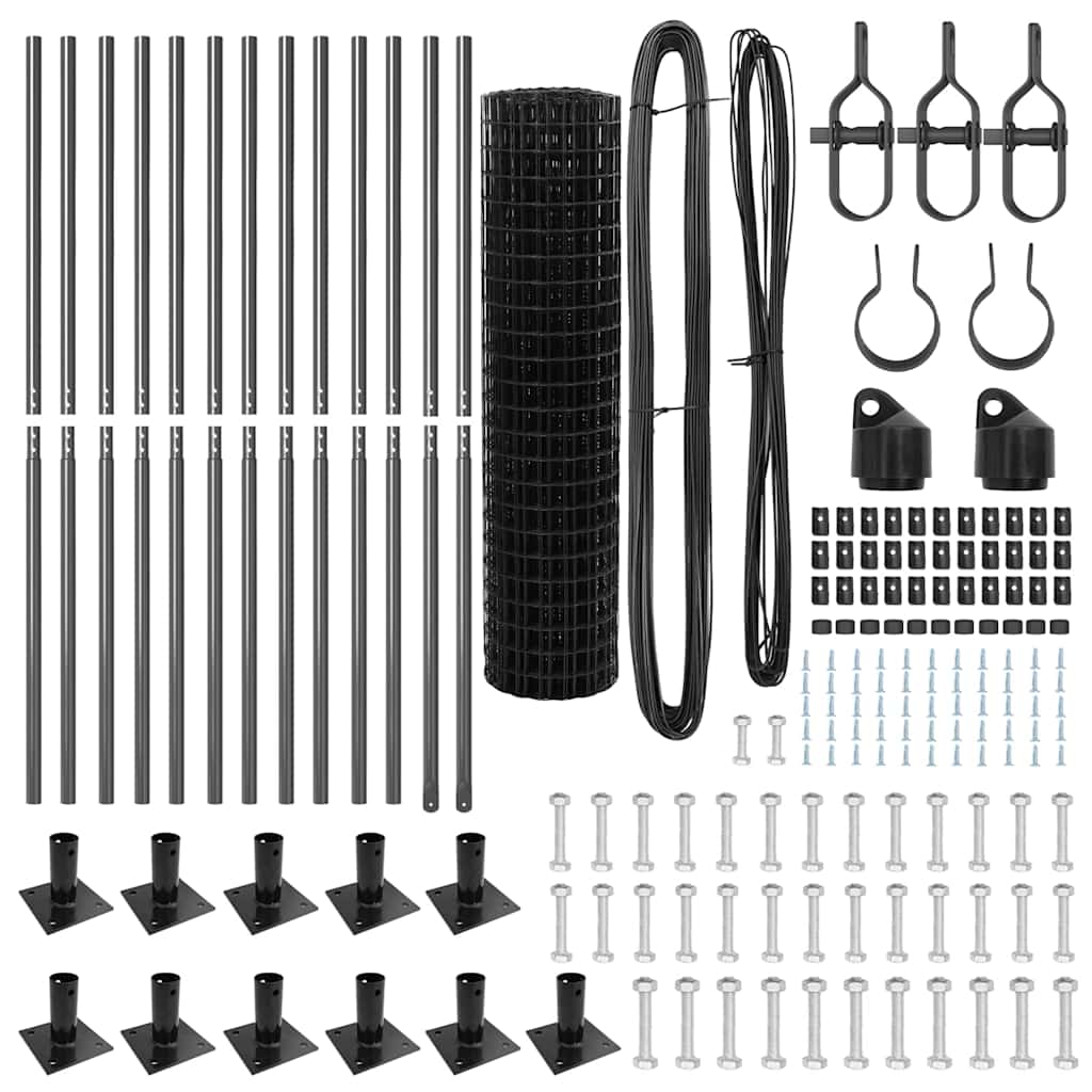 Euro-Zaun mit Betonsockel 25 x 1 m PVC-beschichteter Stahl Grau