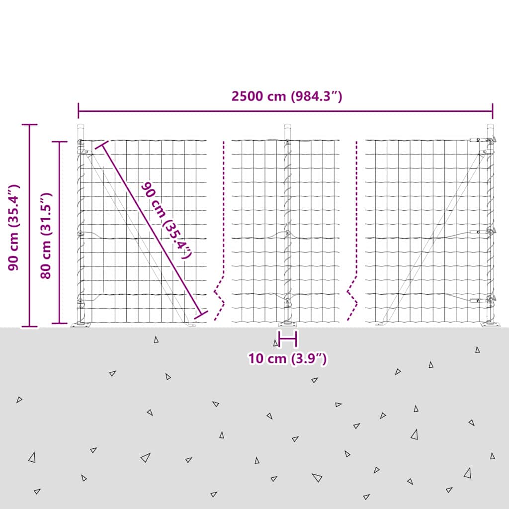 Geschweißter Drahtzaun mit Betonfundament 25 x 0,8 m (B x H)