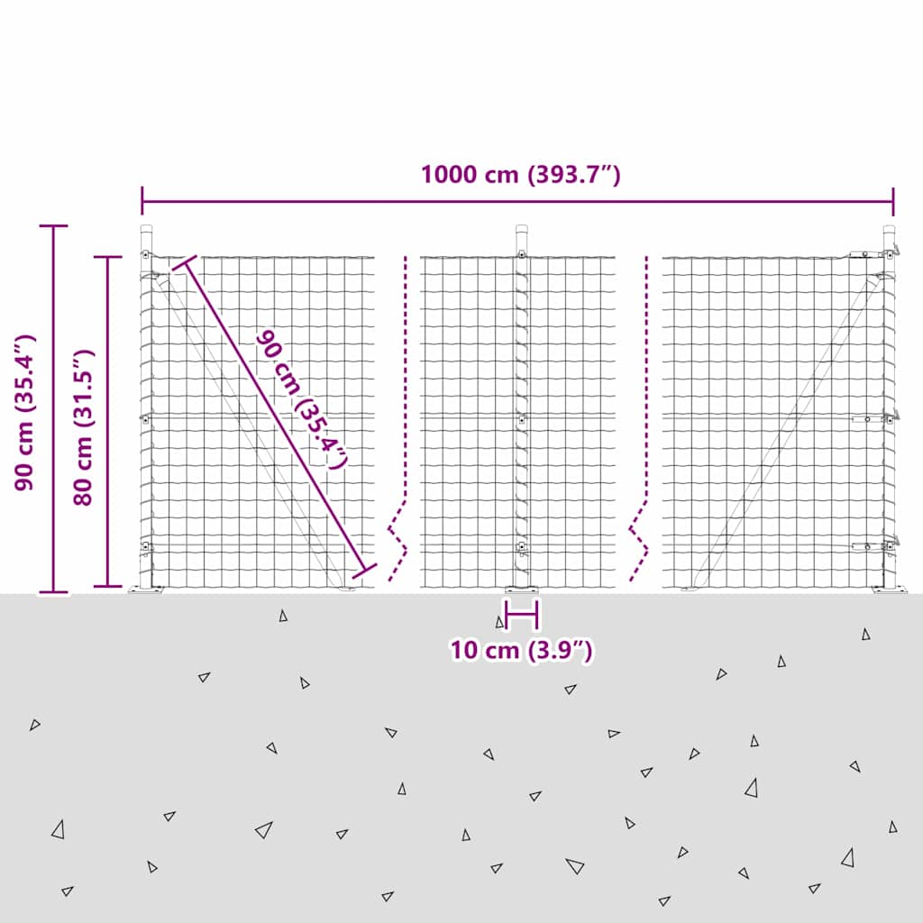 Geschweißter Drahtzaun mit Betonfundament 10 x 0,8 m (B x H)
