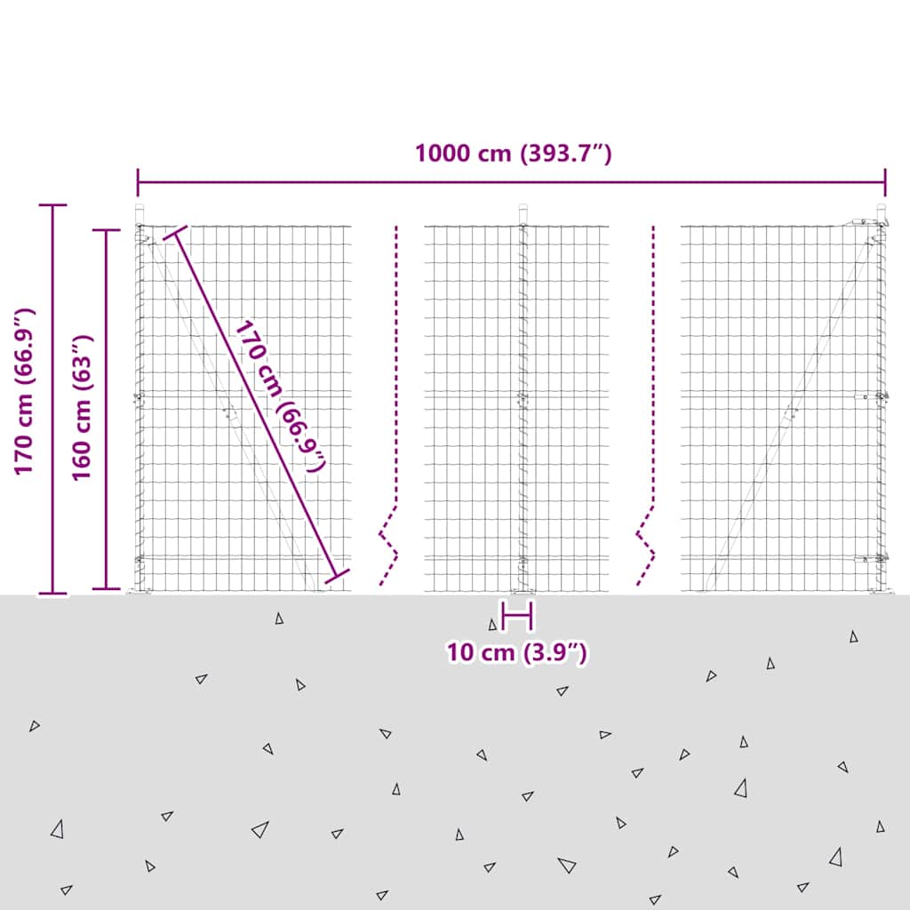 Geschweißter Drahtzaun mit Betonfundament 10 x 1,6 m (B x H)