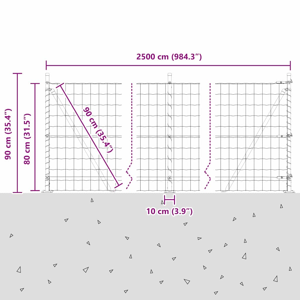 Geschweißter Drahtzaun mit Betonfundament 25 x 0,8 m (B x H)