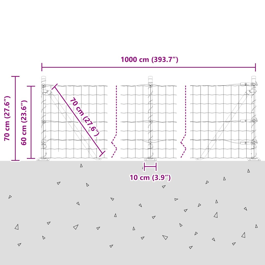 Geschweißter Drahtzaun mit Betonfundament 10 x 0,6 m (B x H)