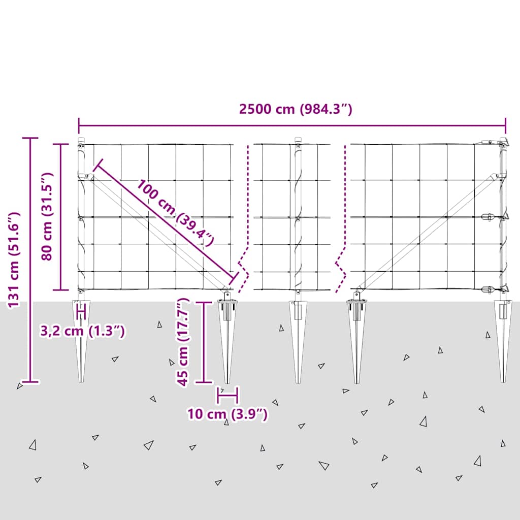 Schweißdrahtzaun mit Spikes 25 x 0,8 m (B x H)