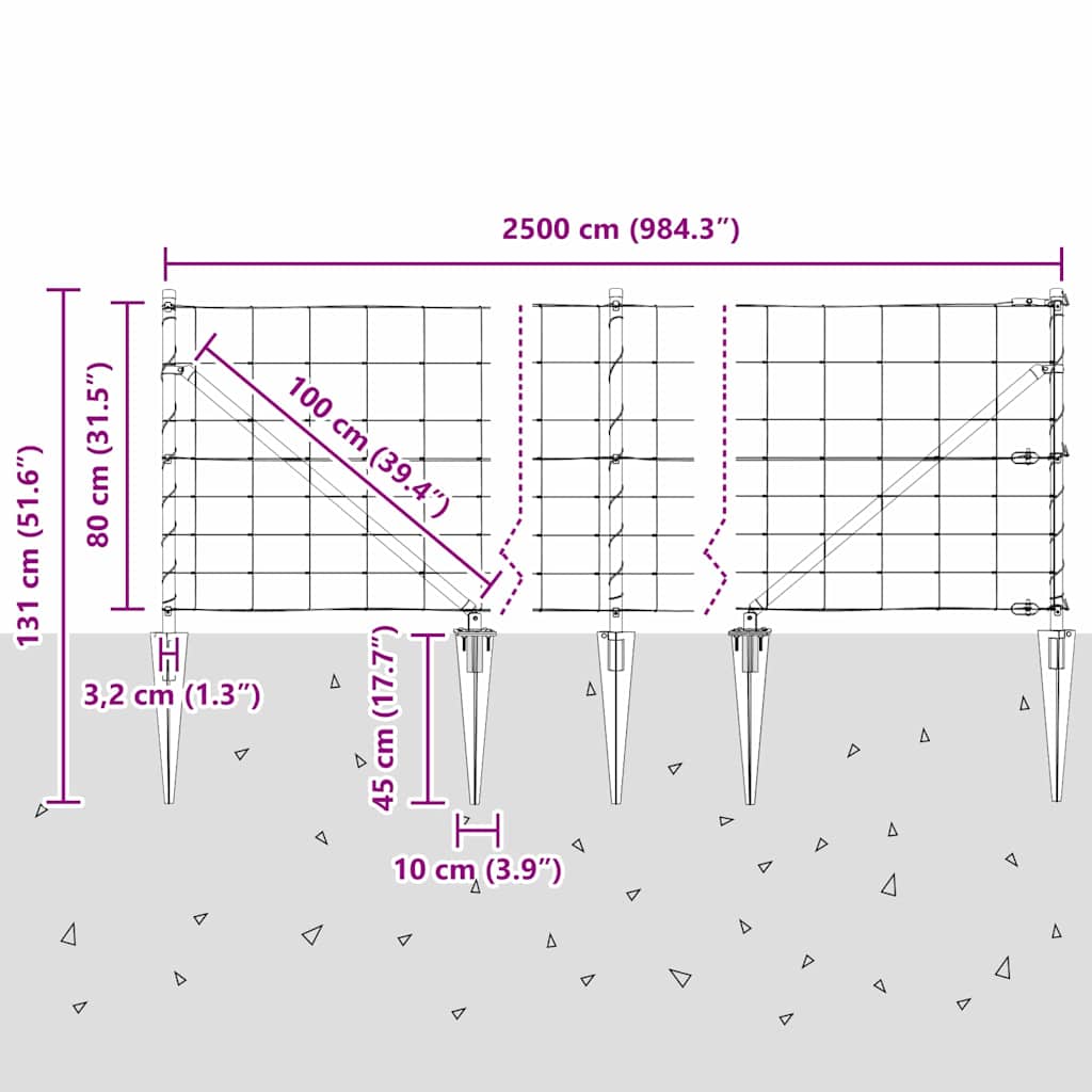 Schweißdrahtzaun mit Spikes 25 x 0,8 m (B x H)