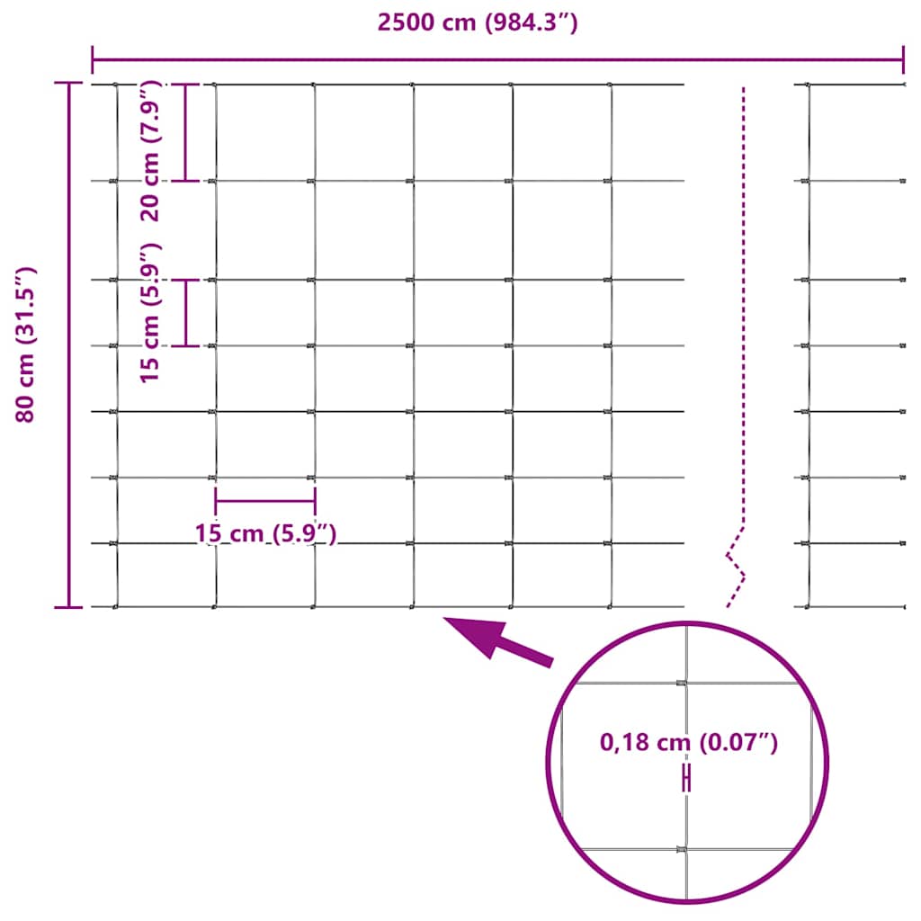 Schweißdrahtzaun mit Spikes 25 x 0,8 m (B x H)