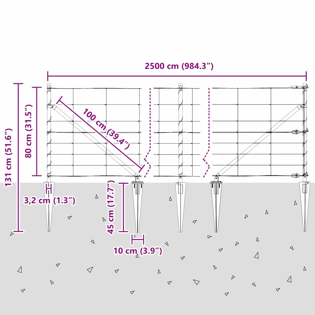 Schweißdrahtzaun mit Spikes 25 x 0,8 m (B x H)