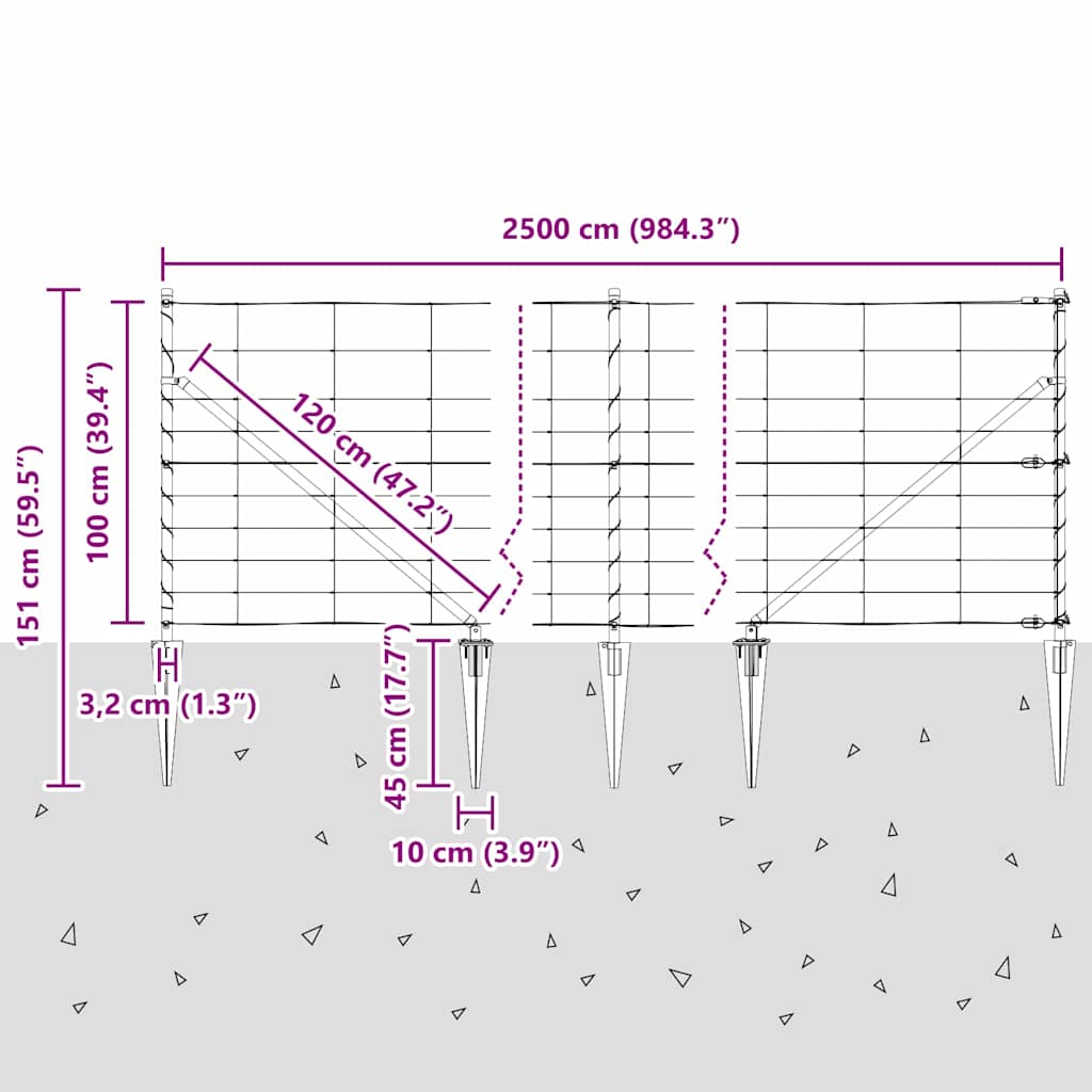 Schweißdrahtzaun mit Spikes 25 x 1 m (B x H)