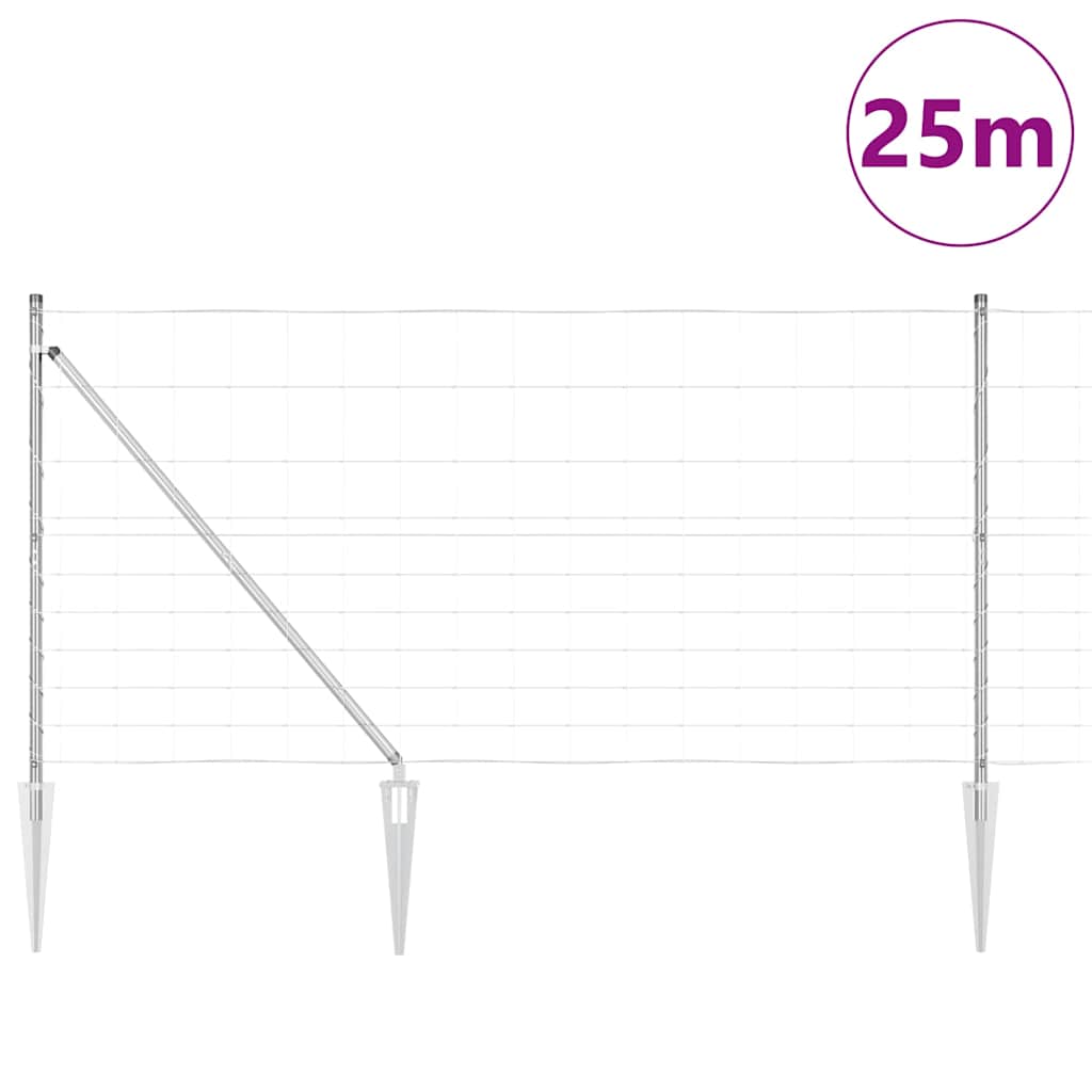 Schweißdrahtzaun mit Spikes 25 x 1,2 m Verzinkter Stahl Silber
