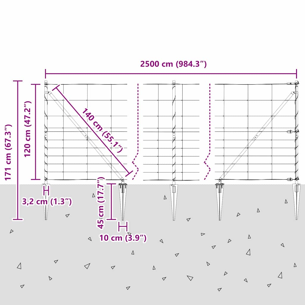 Schweißdrahtzaun mit Spikes 25 x 1,2 m (B x H)