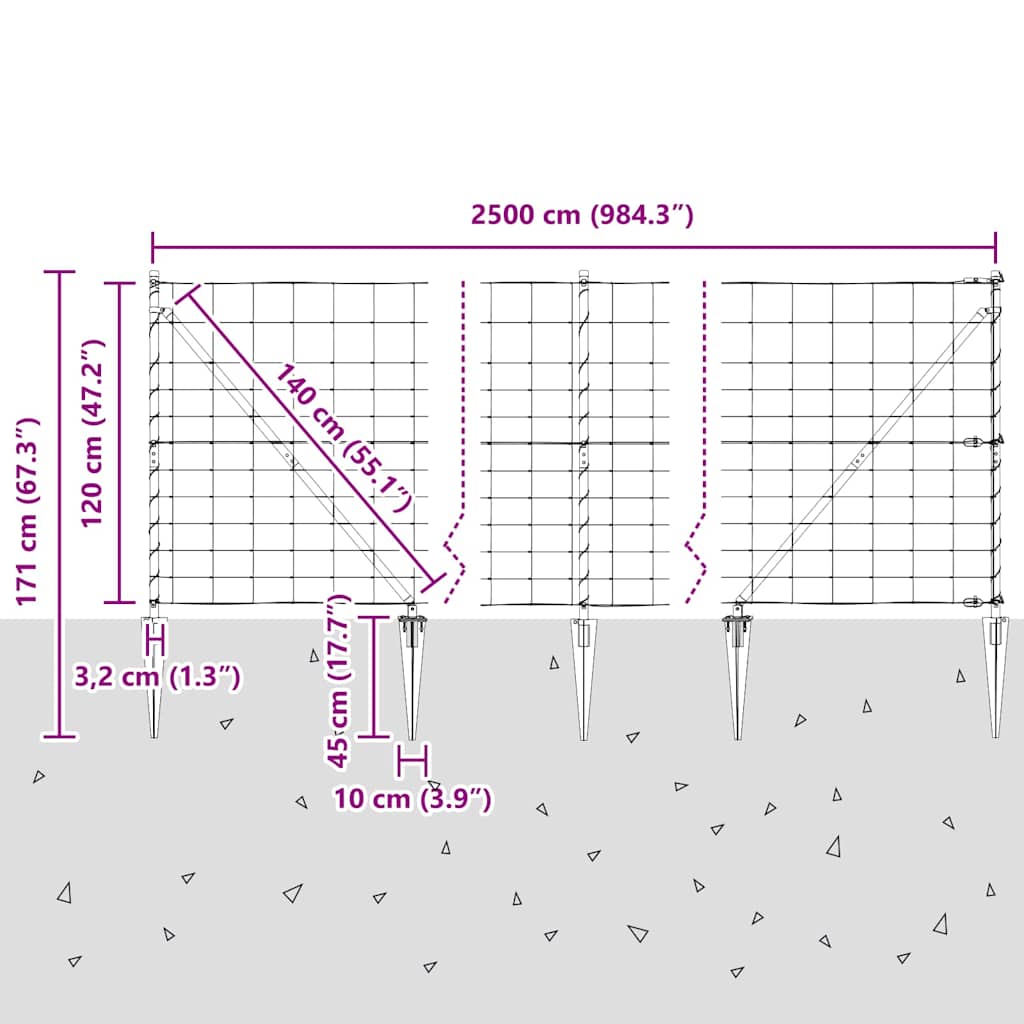 Schweißdrahtzaun mit Spikes 25 x 1,2 m (B x H)