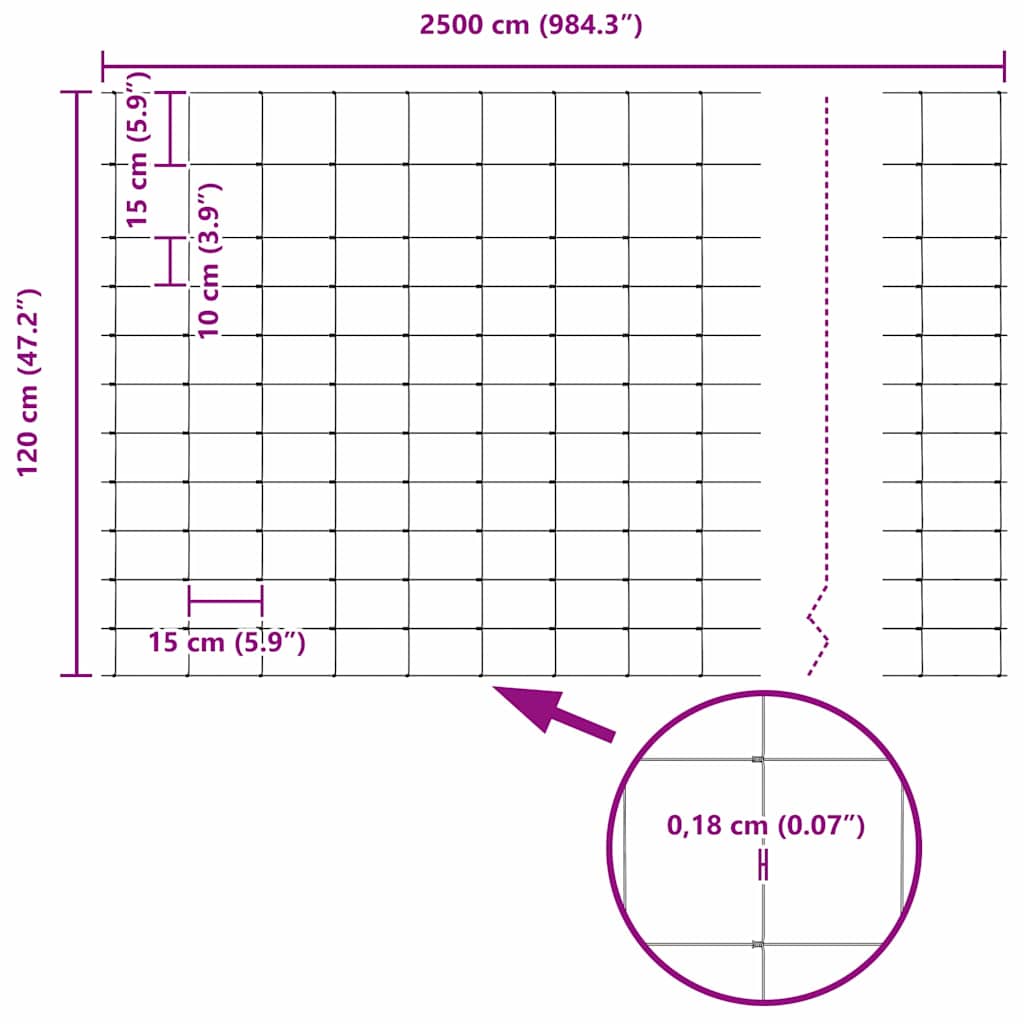 Schweißdrahtzaun mit Spikes 25 x 1,2 m (B x H)