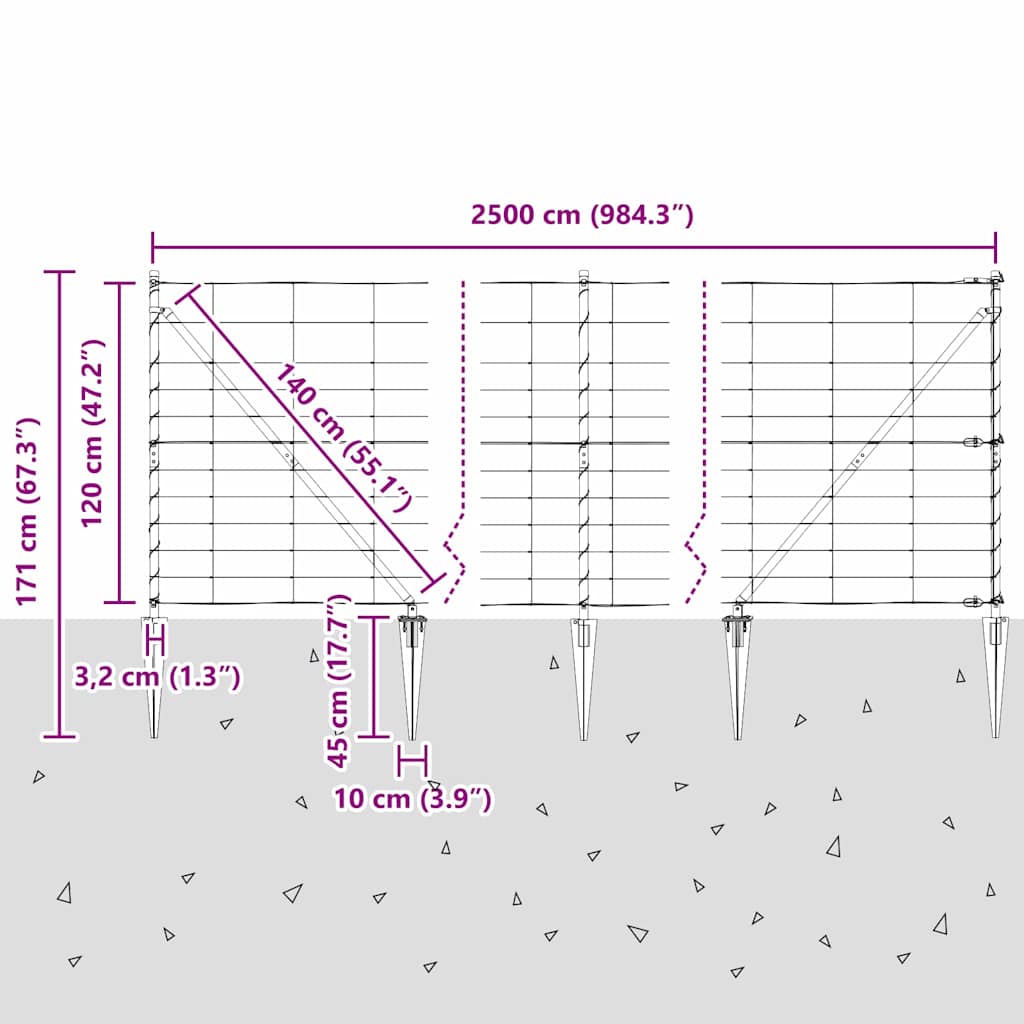 Schweißdrahtzaun mit Spikes 25 x 1,2 m (B x H)