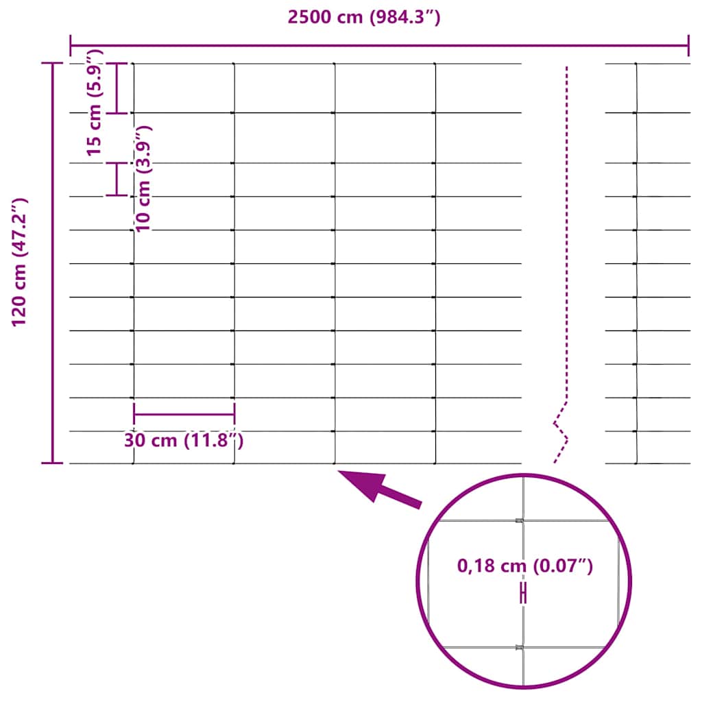 Schweißdrahtzaun mit Spikes 25 x 1,2 m (B x H)
