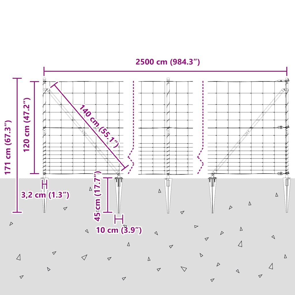 Schweißdrahtzaun mit Spikes 25 x 1,2 m (B x H)