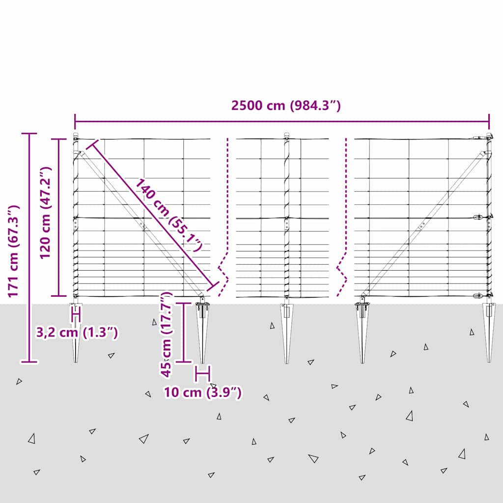 Schweißdrahtzaun mit Spikes 25 x 1,2 m (B x H)