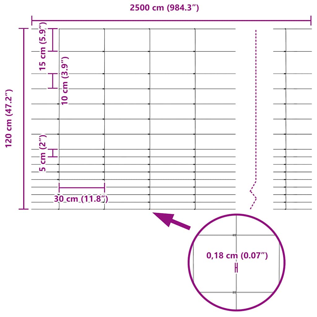 Schweißdrahtzaun mit Spikes 25 x 1,2 m (B x H)