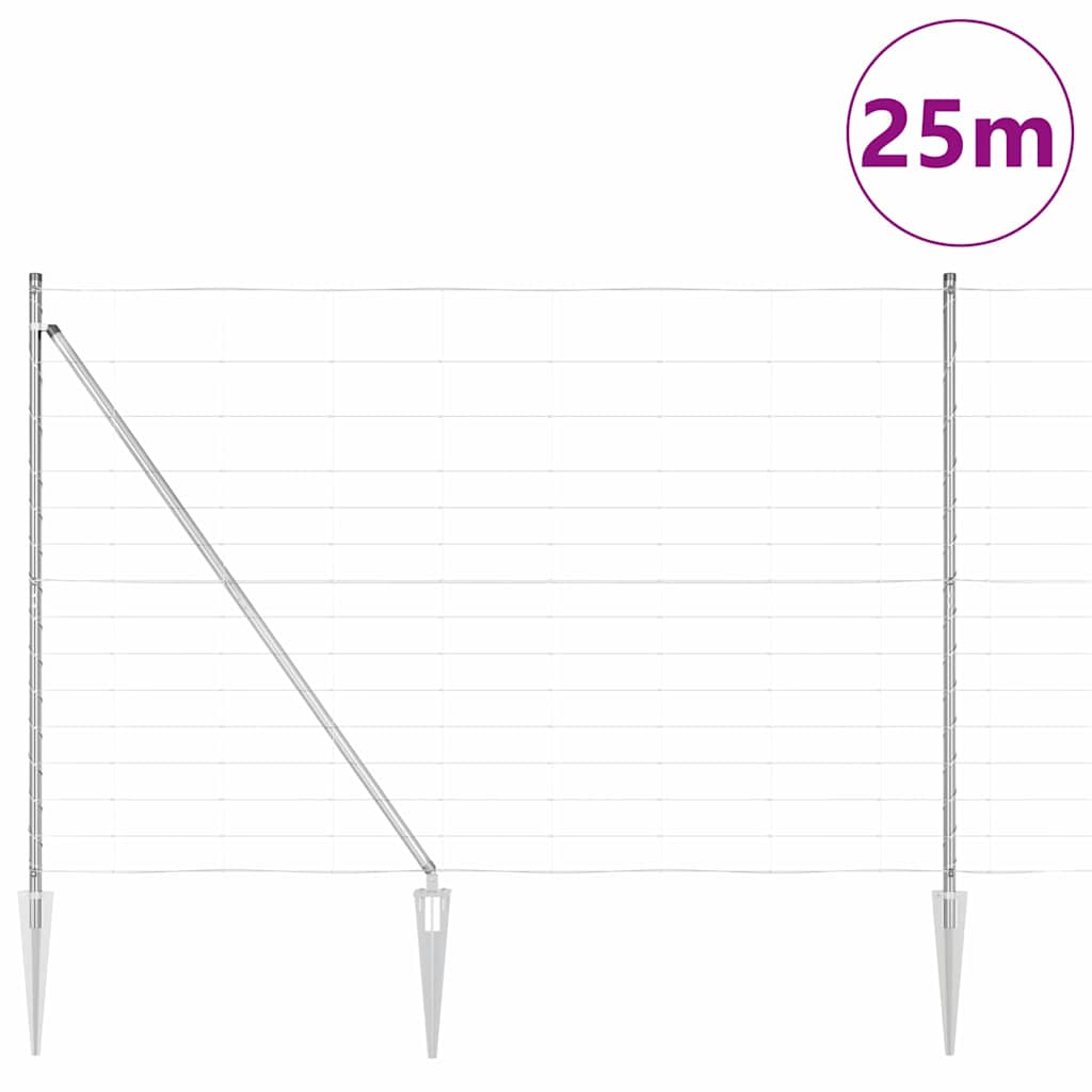 Schweißdrahtzaun mit Spikes 25 x 1,6 m Verzinkter Stahl Silber
