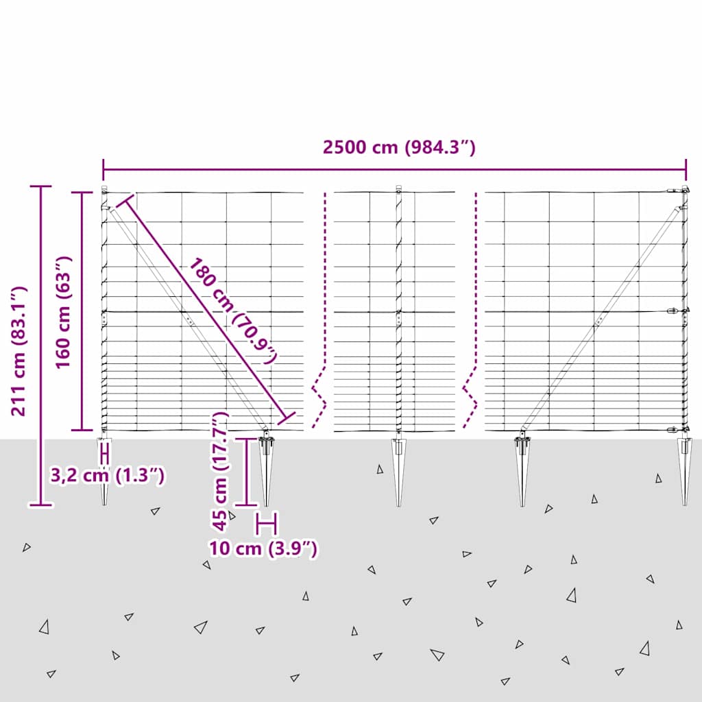 Schweißdrahtzaun mit Spikes 25 x 1,6 m (B x H)