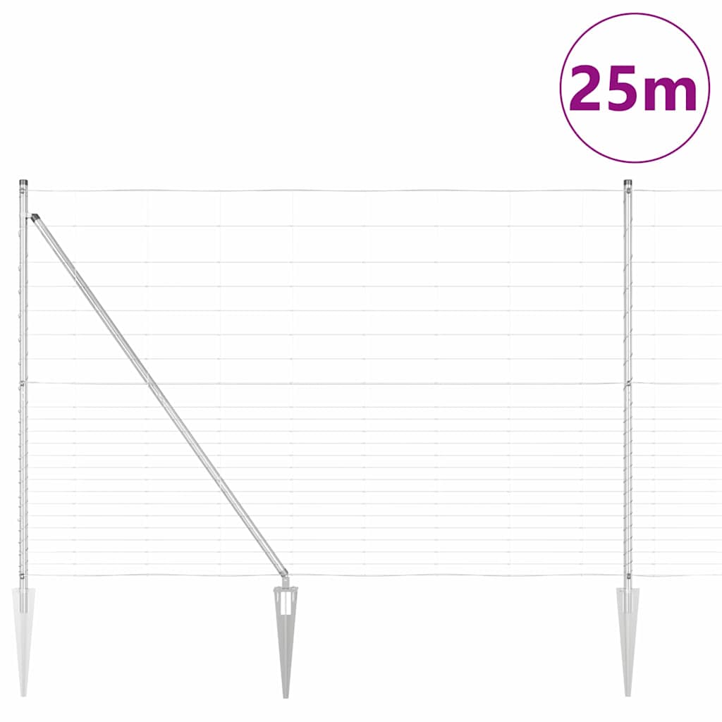 Schweißdrahtzaun mit Spikes 25 x 1,6 m Verzinkter Stahl Silber