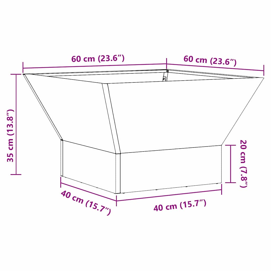 Feuerstelle Rostoptik 60 x 60 x 35 cm Wetterfeststahl