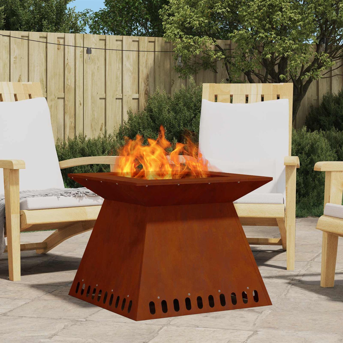 Feuerstelle Rostoptik 60 x 60 x 50 cm Wetterfeststahl