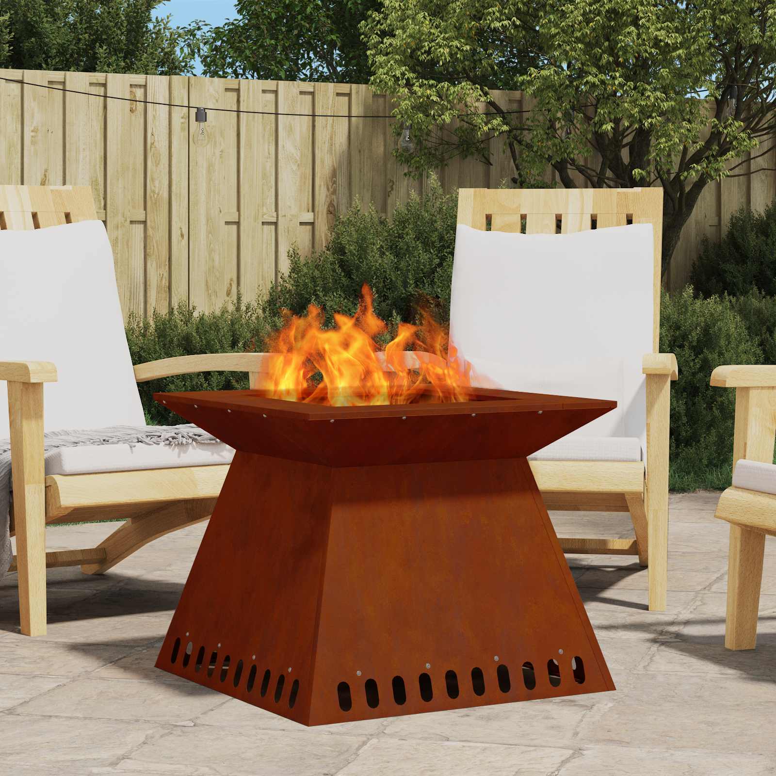 Feuerstelle Rostoptik 60 x 60 x 50 cm Wetterfeststahl