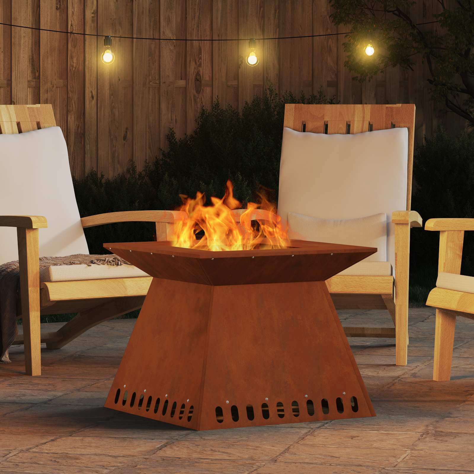 Feuerstelle Rostoptik 60 x 60 x 50 cm Wetterfeststahl