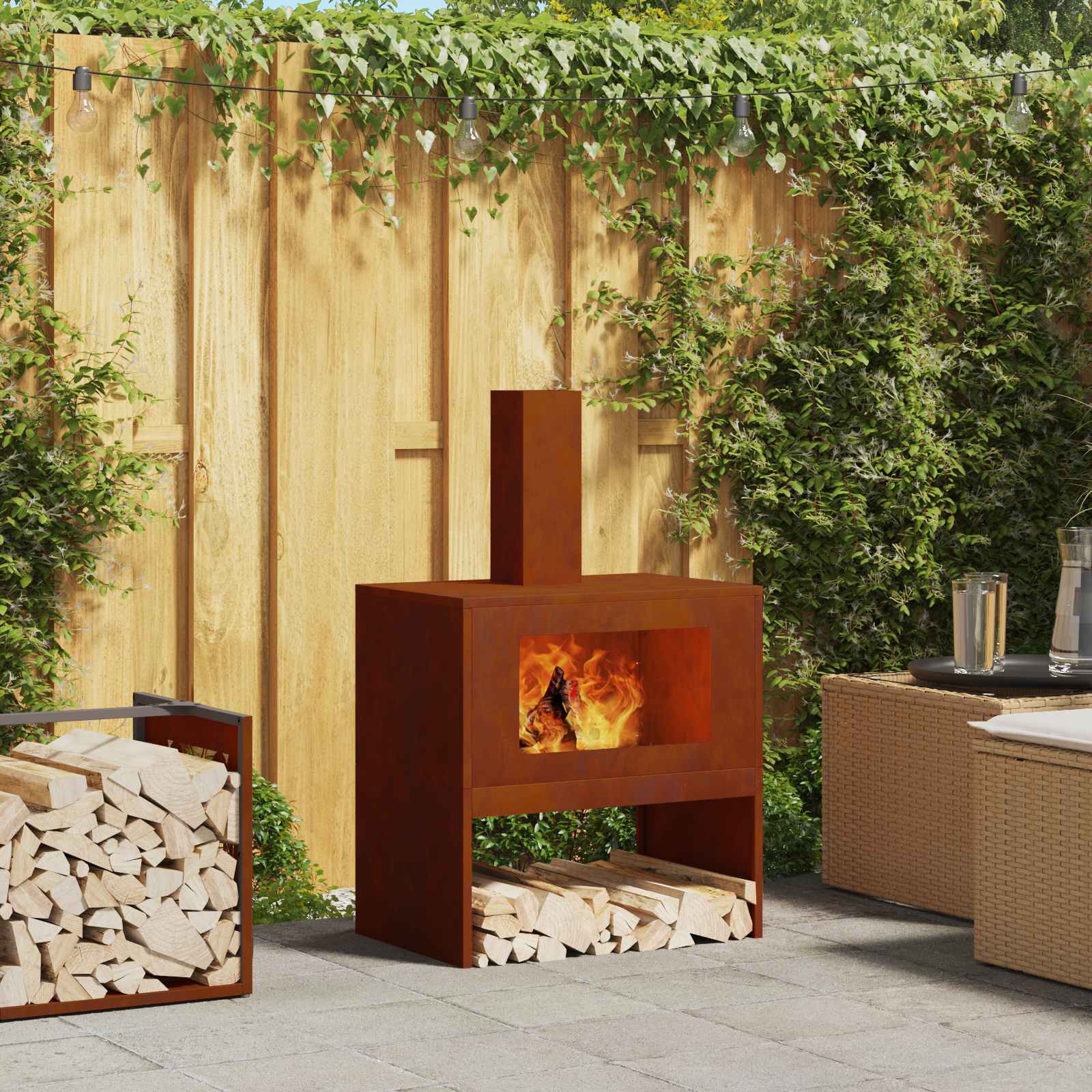 Feuerstelle Rostig 60 x 40 x 96 cm Wetterfeststahl