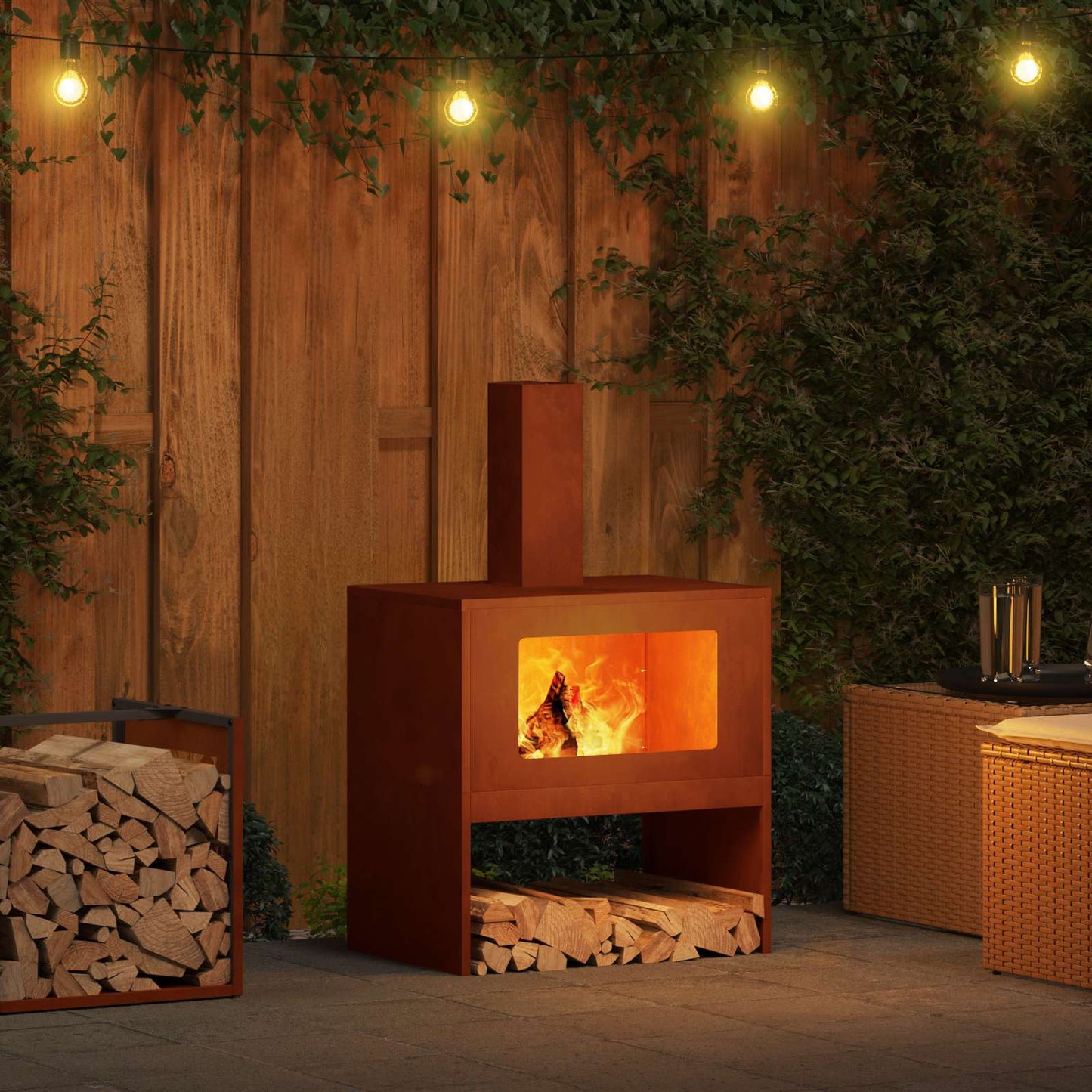 Feuerstelle Rostig 60 x 40 x 96 cm Wetterfeststahl