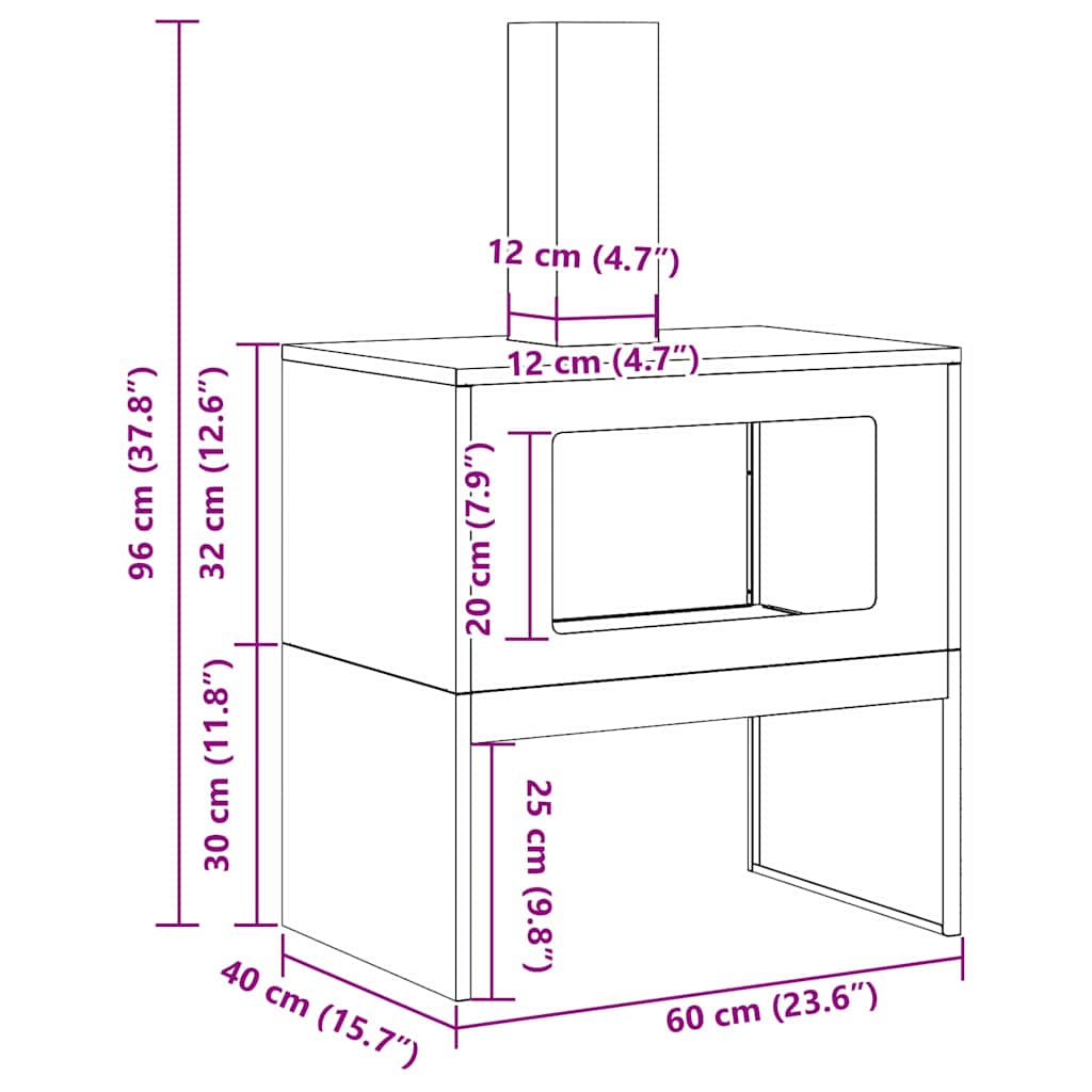 Feuerstelle Rostig 60 x 40 x 96 cm Wetterfeststahl