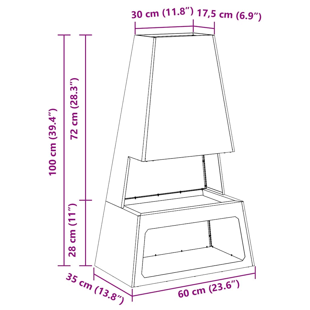 Feuerstelle Schwarz 60 x 35 x 100 cm Wetterfeststahl