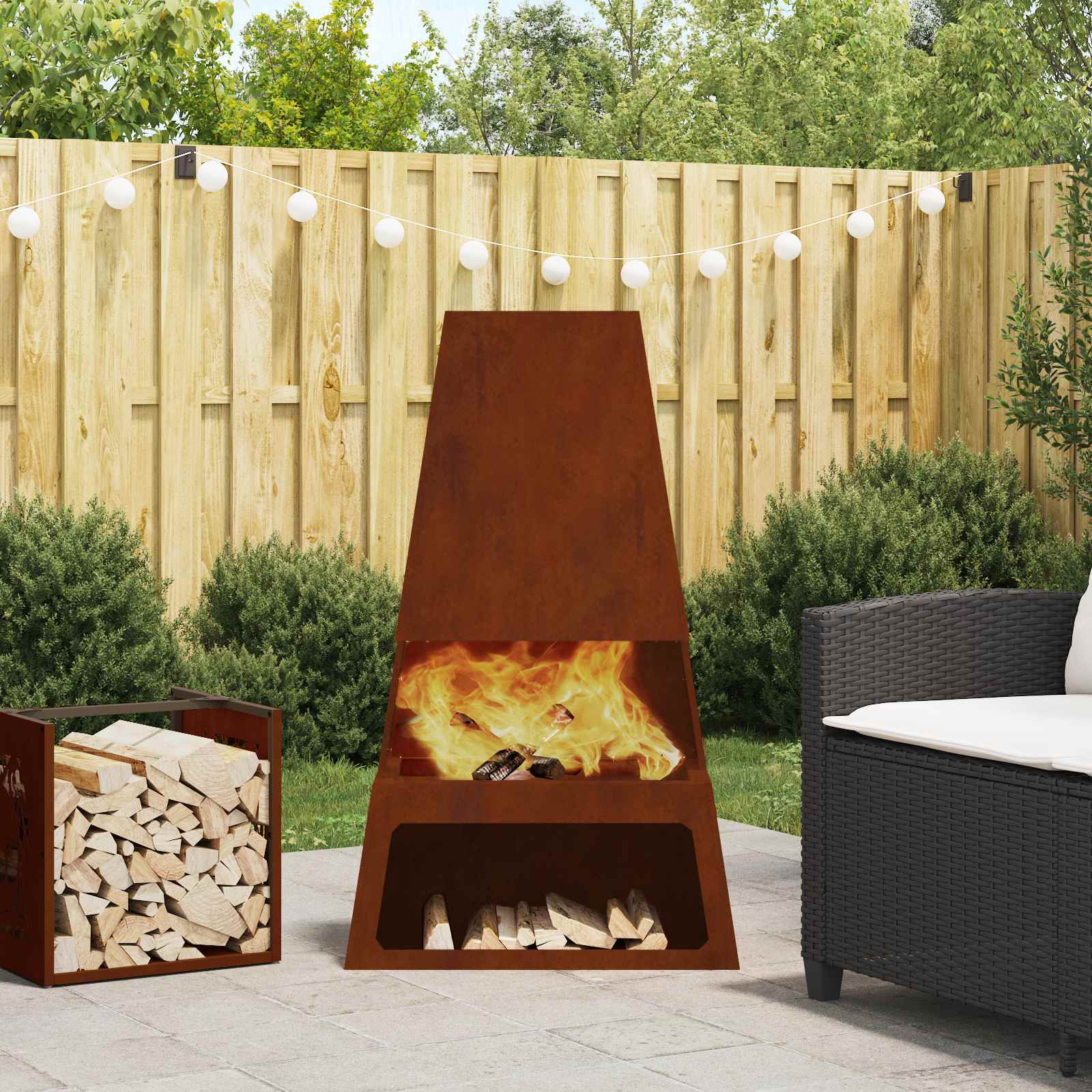 Feuerstelle Rostoptik 60 x 35 x 100 cm Wetterfeststahl