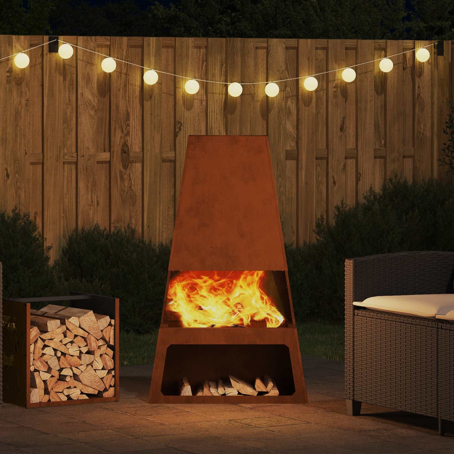 Feuerstelle Rostoptik 60 x 35 x 100 cm Wetterfeststahl