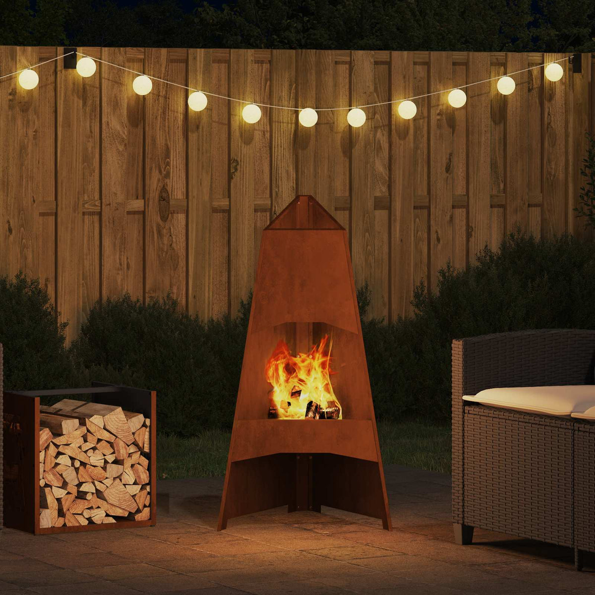Feuerstelle Rostoptik 50 x 50 x 95 cm Wetterfeststahl